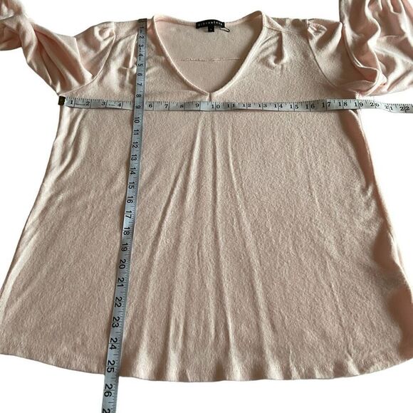 Gibson Sweater V-Neck Cozy Fleece Blouson Sleeve Pink Pastel Women Size Small - Picture 7 of 11